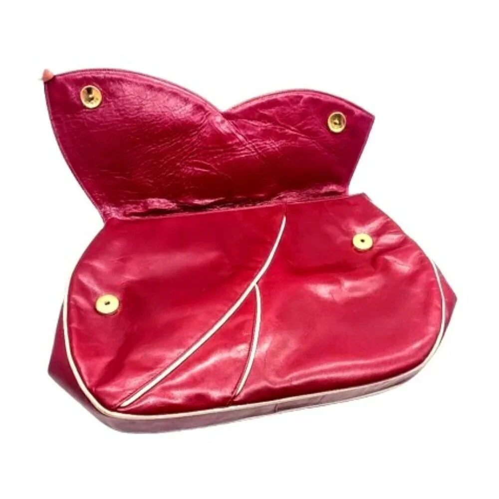 Vintage Barbara Bolan Red Italian Leather Clutch Bag